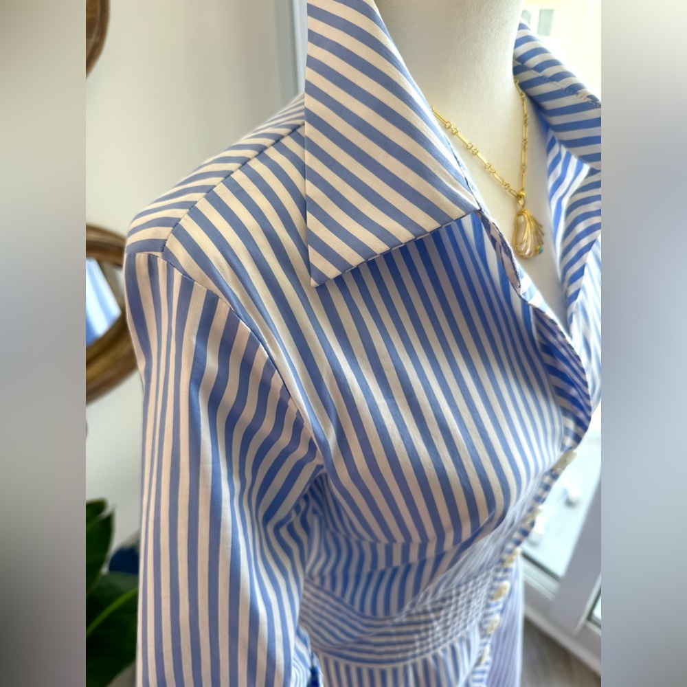CK Bradley Blue Striped Midi Shirt Dress - Classic Button-Front - Picture 3 of 9